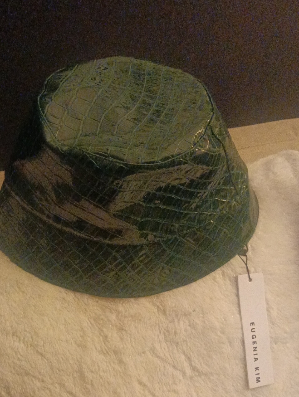 Eugenia Kim Glossy Croc-Embossed Green Bucket Hat